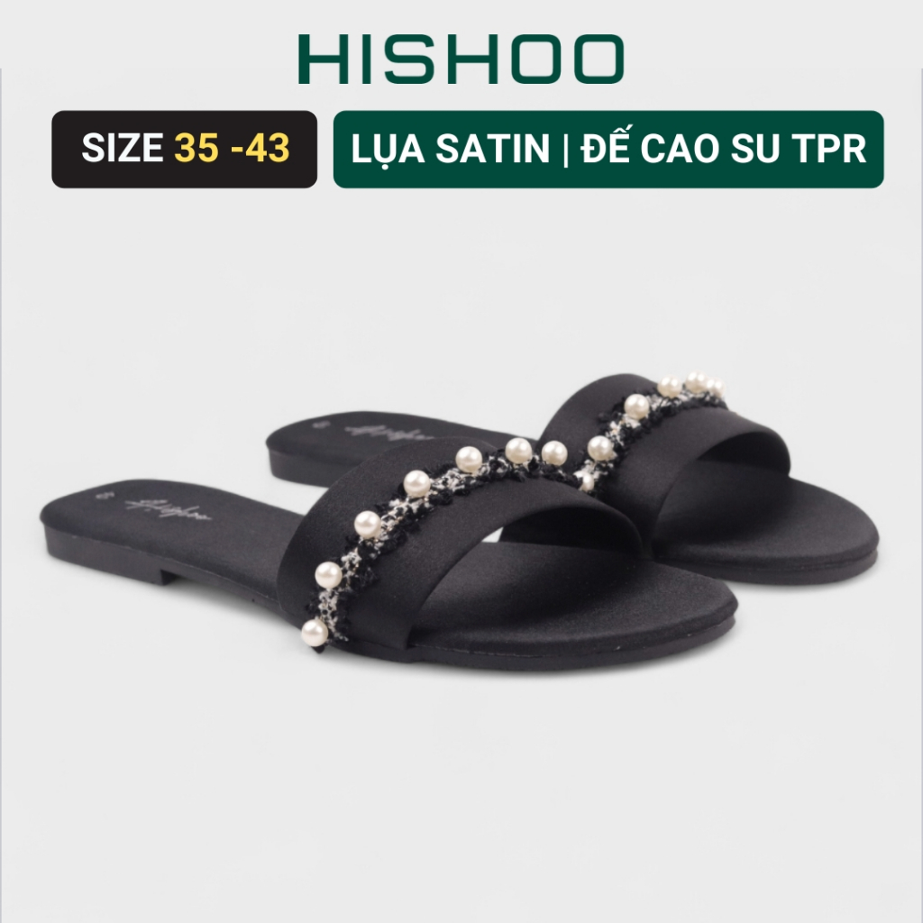 Dép Lê Nữ Thời Trang Hishoo Quai Ngang Đính Ngọc Có Cao Cấp Bigsize S076