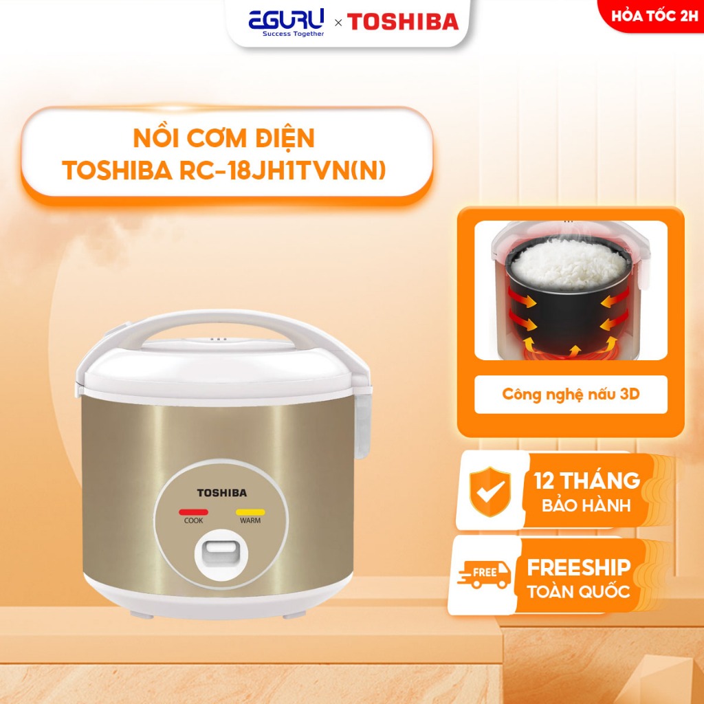 Nồi Cơm Nắp Gài Toshiba RC-10JH1TVN(N) / RC-18JH1TVN(N) 1L - Hàng Chính Hãng - Bảo Hành 12 Tháng