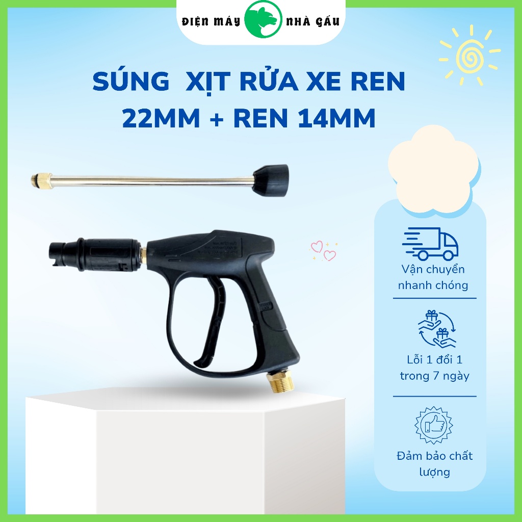 Súng xịt rửa xe,súng phun nước xịt rửa xe áp lực cao-Ren 22mm