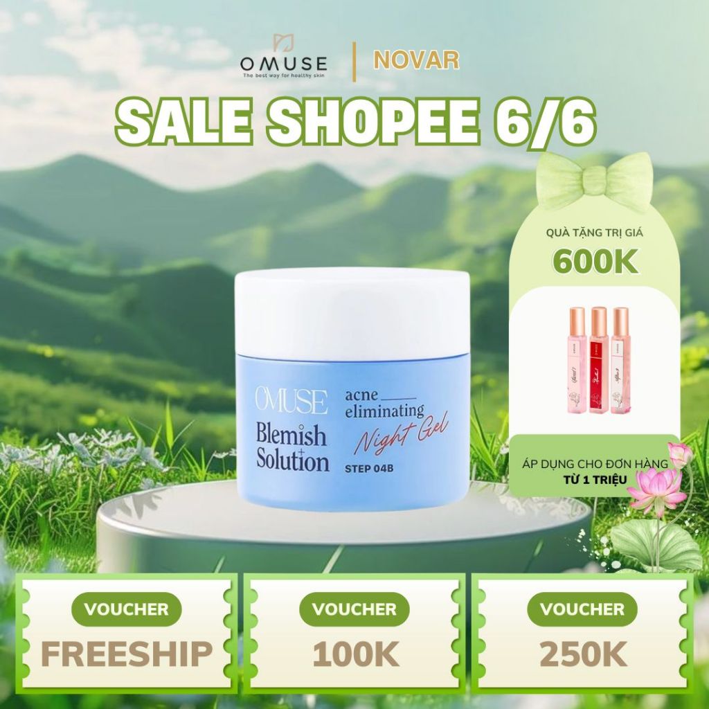 Kem dưỡng ẩm giảm mụn và cấp ẩm cho da dầu mụn OMUSE Blemish Solution Acne Eliminating Night Gel 50g
