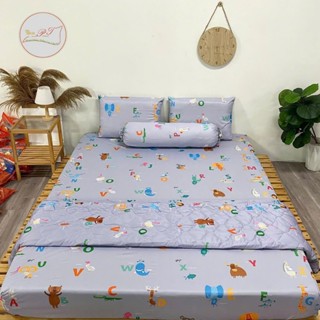 ( Mẫu Chữ Cái Xám) Ga Chống Thấm PT Thun Lụa Organic Mát Mẻ Mịn Màng Chính Hãng Cho Bé