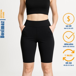 Quần Legging Nữ Bosimaz MS321 ngắn túi trước màu đen cao cấp, thun co giãn 4 chiều, vải đẹp dày.