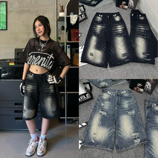 Quần short jean LỬNG form unisex ống rộng mặc qua gối cạp thấp - GAVER