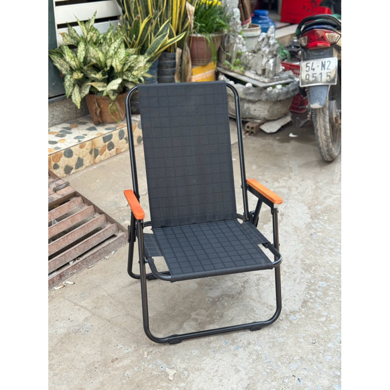 GHẾ LÒ XO LƯNG CAO CAFE CÓ TAY VỊN, ghế xếp camping, ghế xếp lưới texilen cao cấp, ghế cafe gấp gọn,