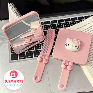  Gương Lược Hello Kitty Đính Nơ Màu Hồng Pastel Cute Gương Soi Mặt Mini Thiết Kế 2 Trong 1 Tiện Lợi 