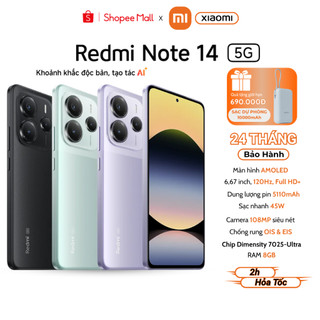   Tặng Pin Dự Phòng  Điện thoại Xiaomi Redmi Note 14 5G 8GB 256GB - Hàng chính hãng - Bảo hành 24 tháng 
