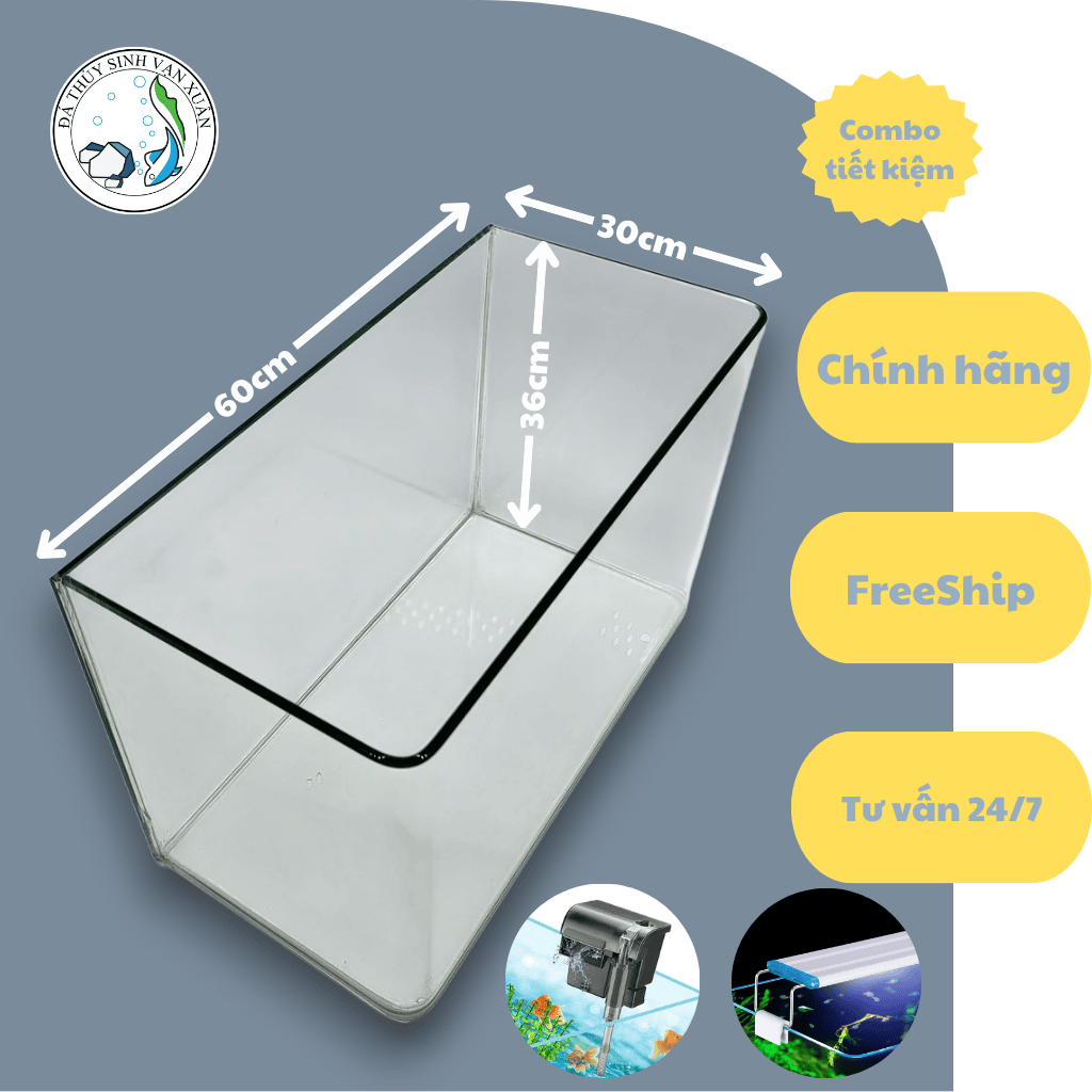 Bể Cá Đúc Uốn Cong Hai Cạnh Mặt Trước SIZE 60[HỎA TỐC HCM]