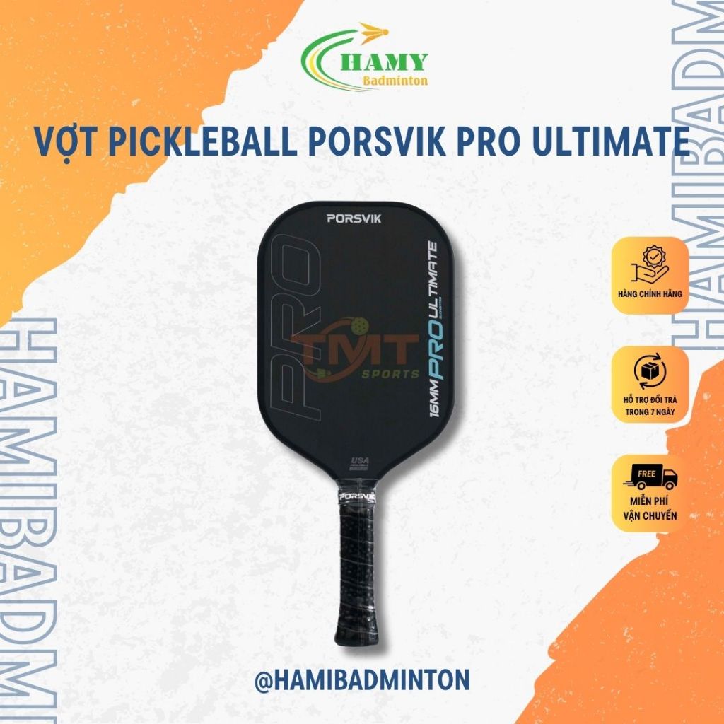 Vợt Pickleball Porsvik Pro Ultimate Chính Hãng, 16mm, mặt nhám carbon
