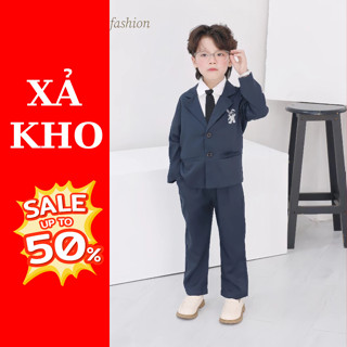 Bộ vest thêu 3 chi tiết cho bé trai Borie chất liệu chéo hàn mềm mịn mướt gồm áo vest,quần vest,cavat đứng form  A016