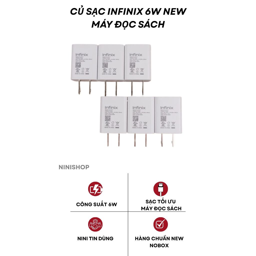 Củ sạc Infinix 6W xịn chuyên dùng cho máy đọc sách, bảo vệ máy của bạn