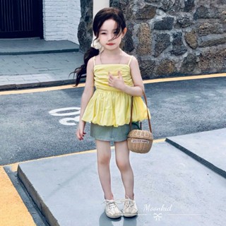 Set Đồ Bé Gái, Set áo 2 dây nhún ngực dáng babydoll phối chân váy bò cho bé đi chơi đi biển từ 10-28kg Mimi Kids