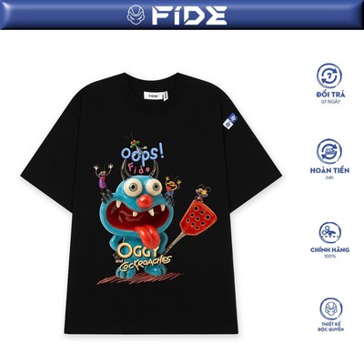 Áo thun FIDE Oggy unisex form rộng đính gấu local brand cổ tròn oversize- AT186
