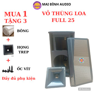  Vỏ thùng loa full bass 25  hàng loại 1 vỏ thùng loa bass 25 gỗ MDF sơn đen sần tặng kèm họng treble và bông 