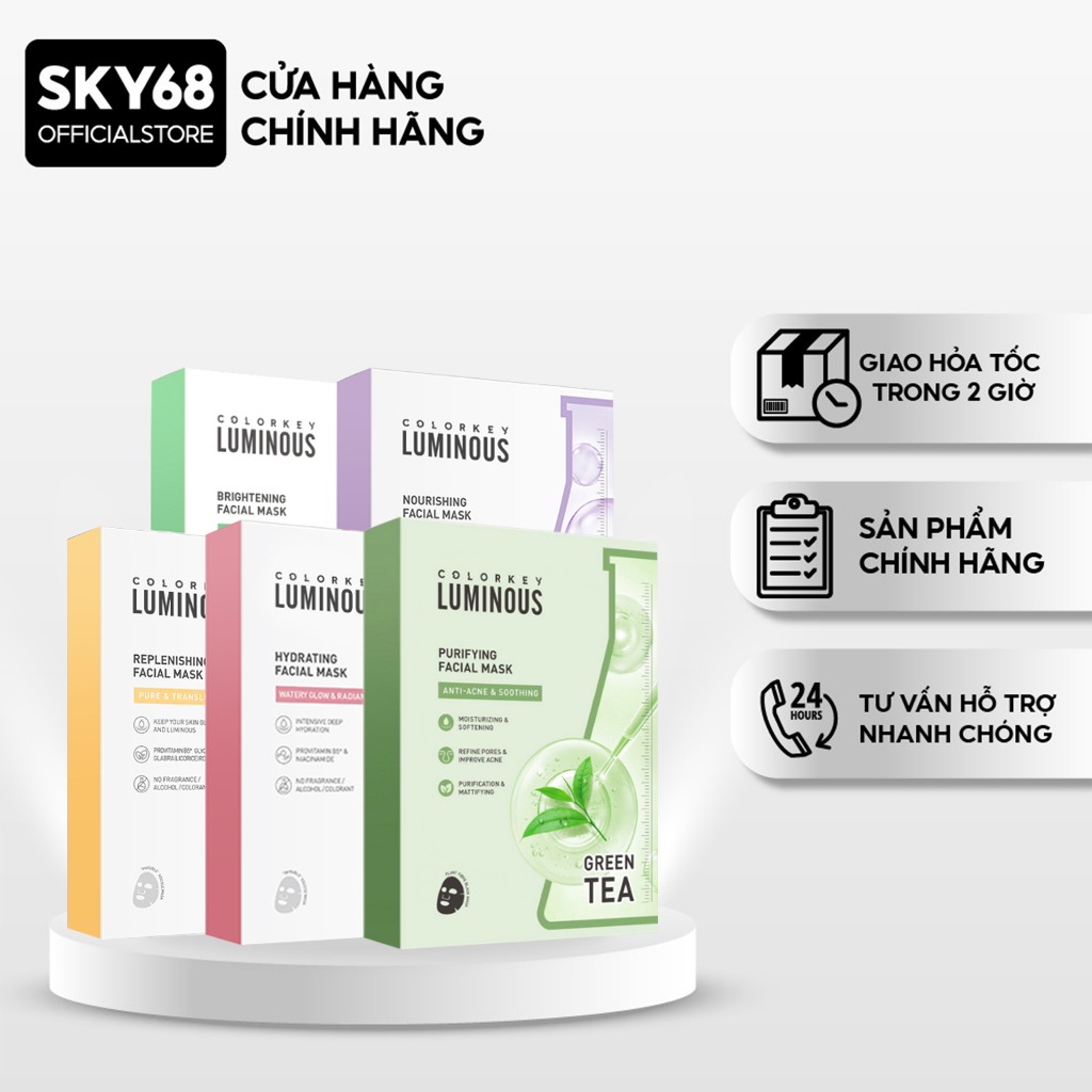Combo 10 Mặt Nạ Giấy Cấp Ẩm Colorkey Luminous Vitamin B5 Facial Mask 25ml