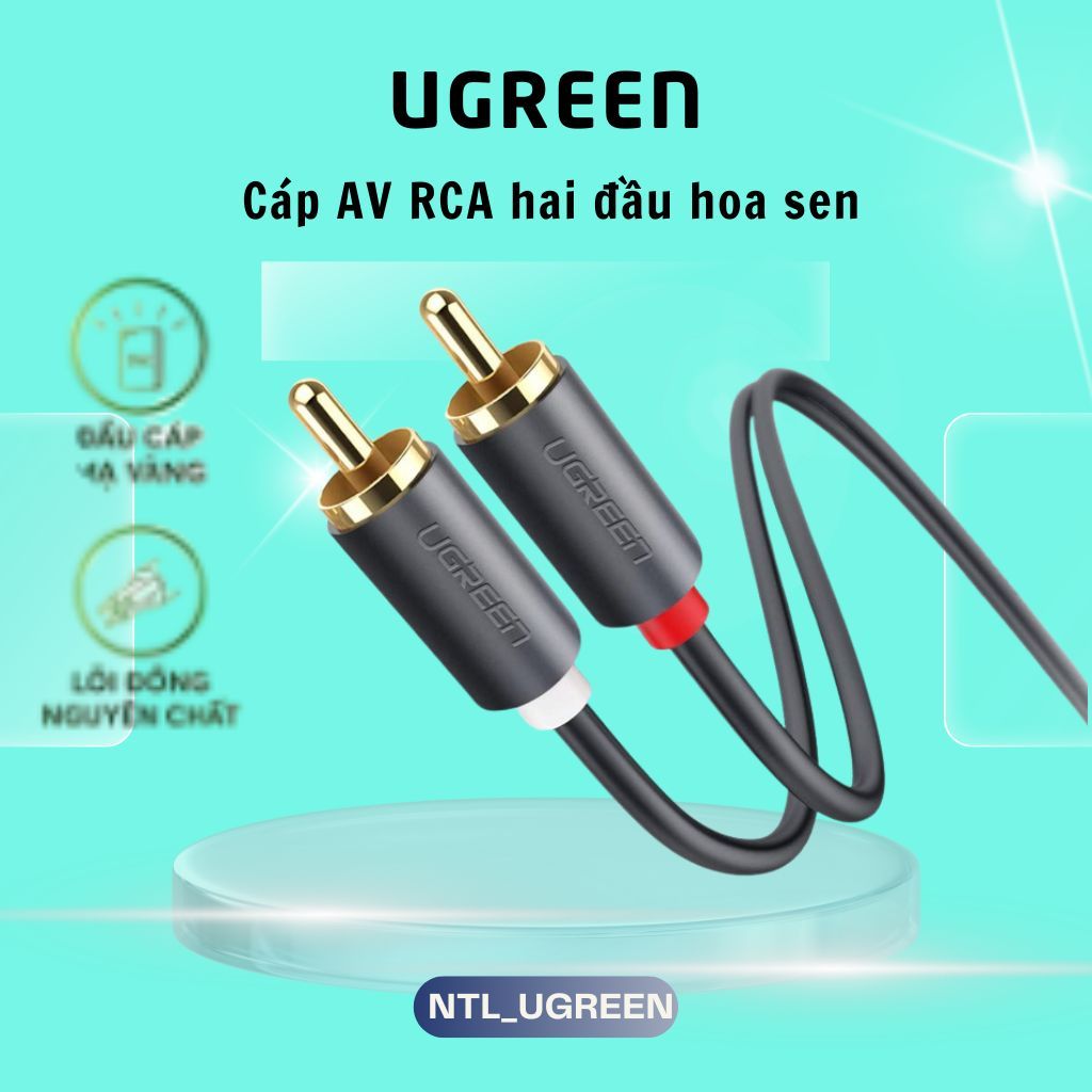 Cáp AV RCA 2 đầu hoa sen Ugreen giắc cắm mạ vàng lõi đồng chống nhiễu