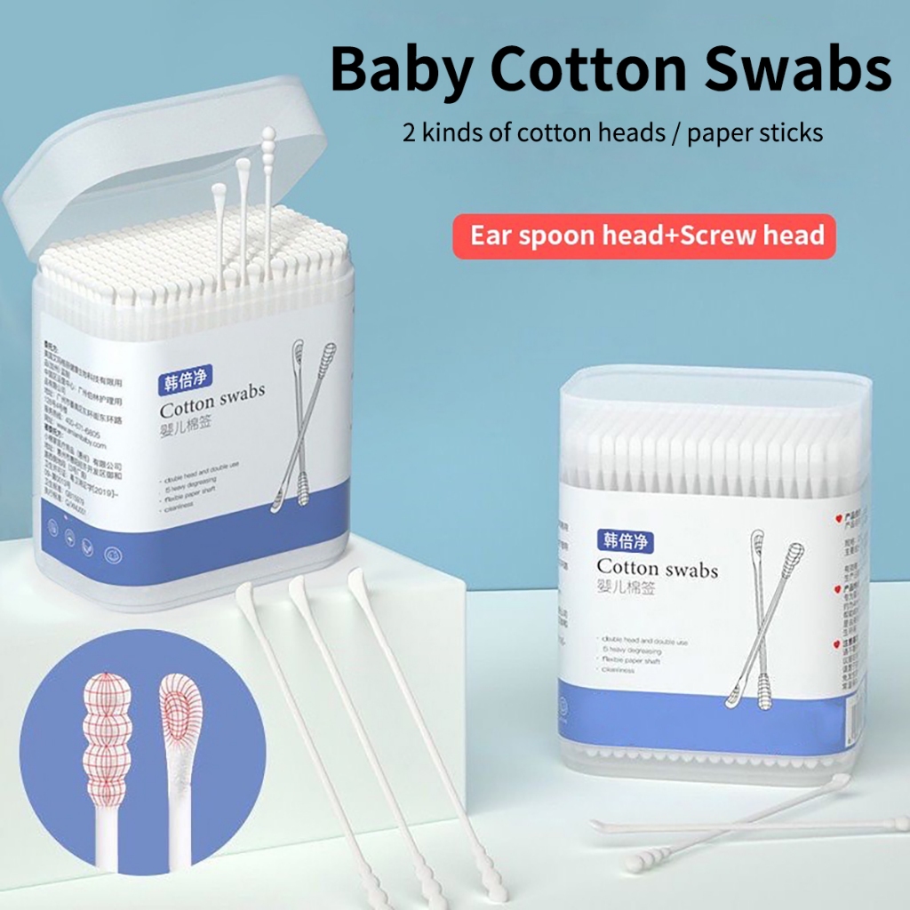 3 hộp Tăm bông cho bé sơ sinh, bông tự nhiên, hộp 200 que Cotton Swabs