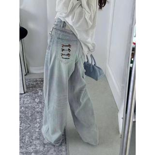 YURI JEAN- Quần Jean Nữ Ống Suông Xanh Nhạt Thời Trang Thêu Dachshund (Mã71)