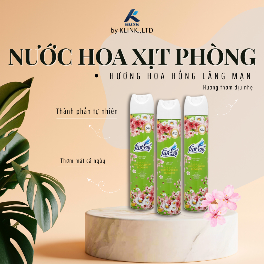 Xịt Thơm Phòng Farcent 320ml - Khử Mùi Nhanh, Thơm Lâu, Hương Hoa Anh Đào Cao Cấp