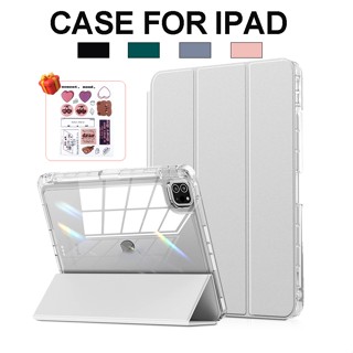 Bao da DIY IPad Chống Sốc Cao Cấp Màu Pastel Mặt Lưng Silicone Trong Mờ,Có Khay Đựng Bút,Cho iPad