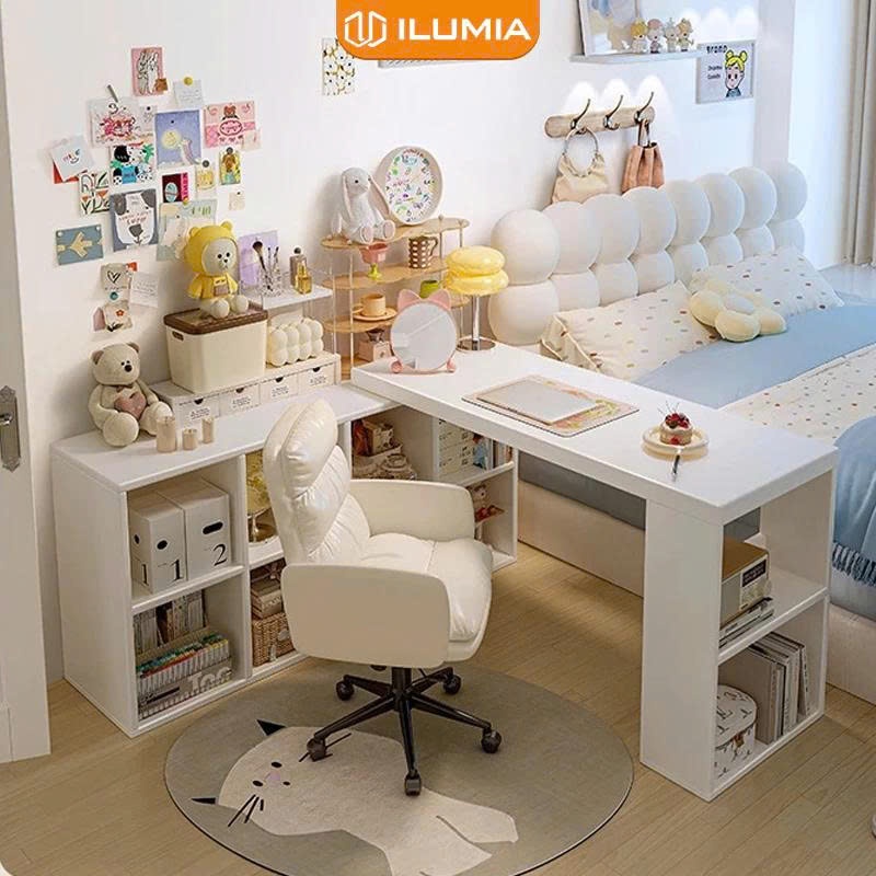 Bàn làm việc phong cách gaming có kệ sách để đồ đa năng decor phòng thương hiệu Ilumia- GP368