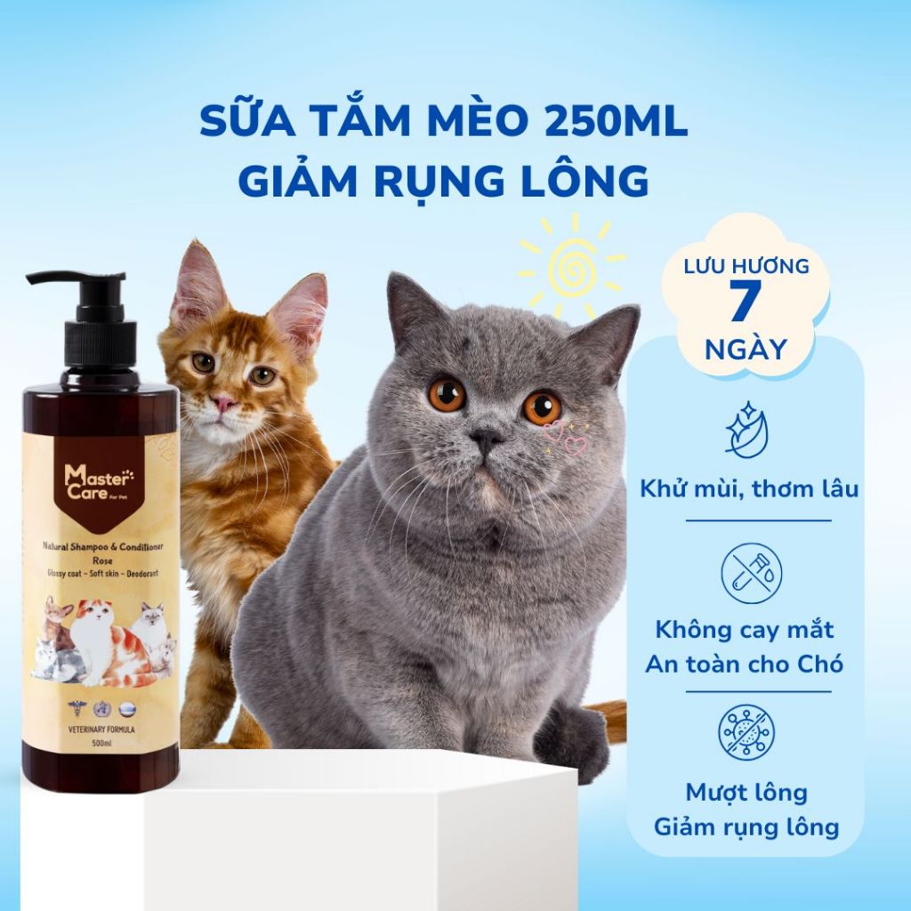 Sữa Tắm Cho Mèo MASTERCARE For Pet Khử Mùi Hôi Ngăn Rụng Lông Dưỡng Lông Mượt Và Giảm Ve Ghẻ  250ml
