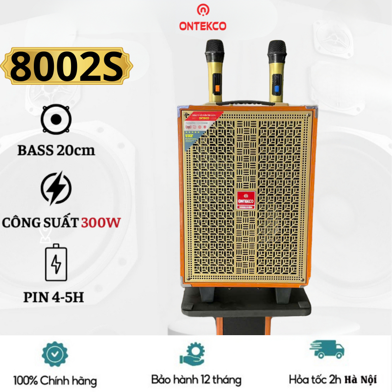 Loa xách tay karaoke chính hãng ONTEKCO 8002S/8002 tặng kèm 2 mic hát hay, kết nối bluetooth