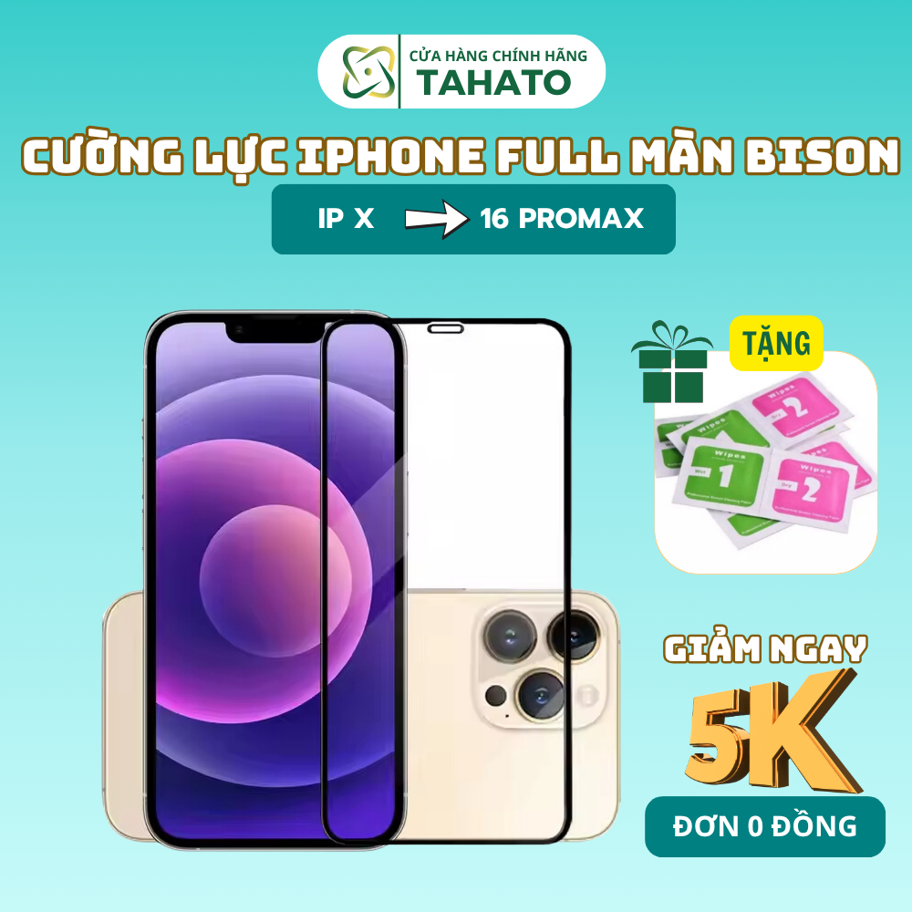Cường Lực Iphone Full Màn Kính Cường Lực Chính Hãng BISON Dành Cho Iphone X/Xr/Xsm...14/15/16 Pro Pr