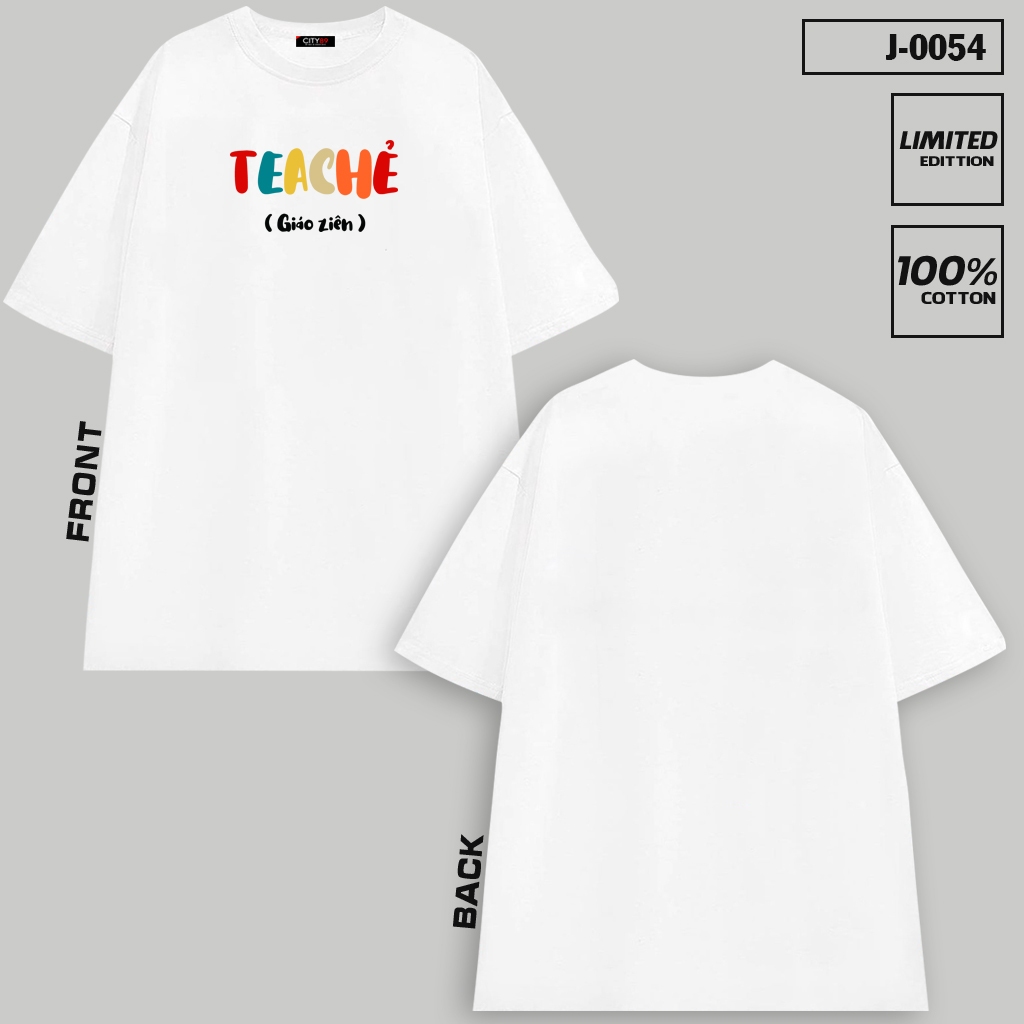Áo thun in chữ "TEACHER giáo diên" nghề nghiệp vui vẻ,local brand CITY89, form nam nữ màu đen trắng 