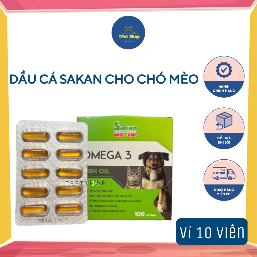 Dầu cá Sakan cho chó mèo bổ sung Omega dinh dưỡng vỉ 10 viên - Tpet shop
