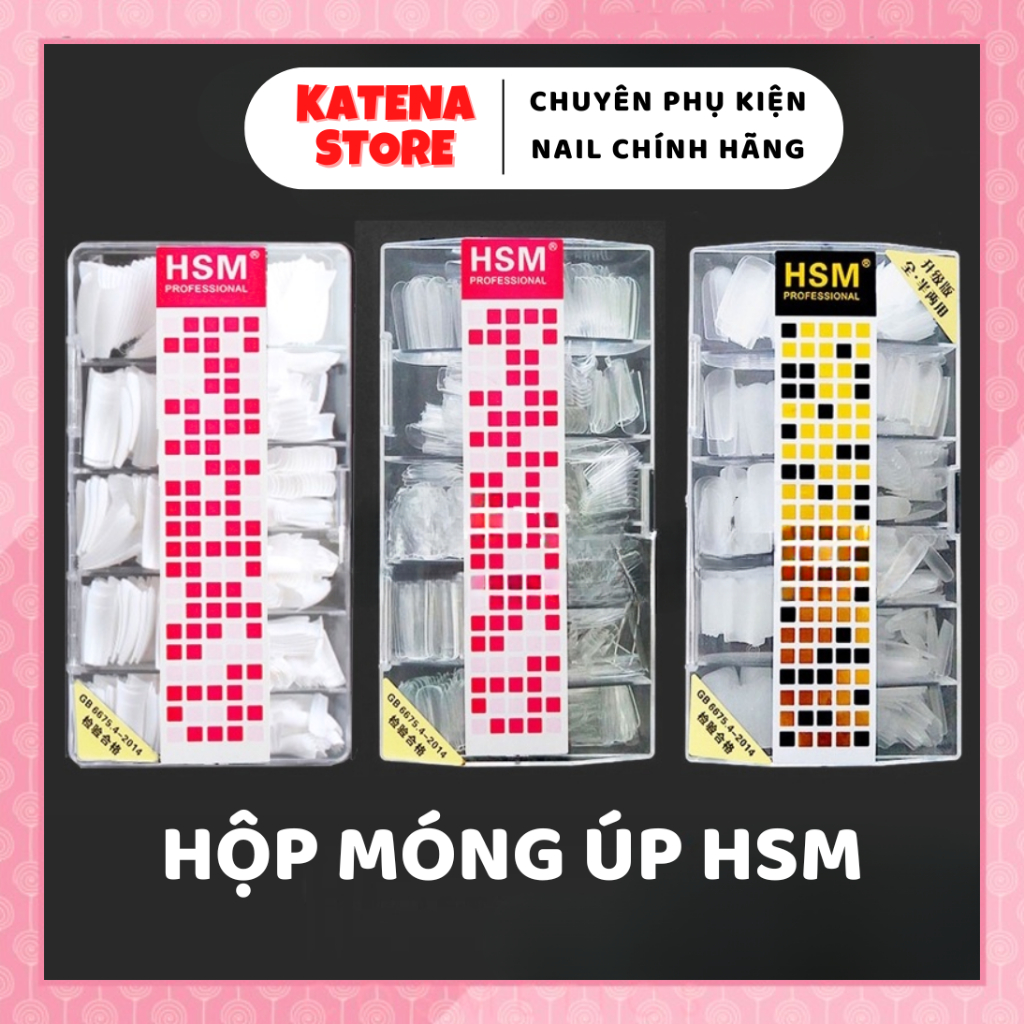 Hộp Móng Úp HSM Nhám Trong, Trơn Trong Bóng hộp 500 móng form thang, nhọn, bầu