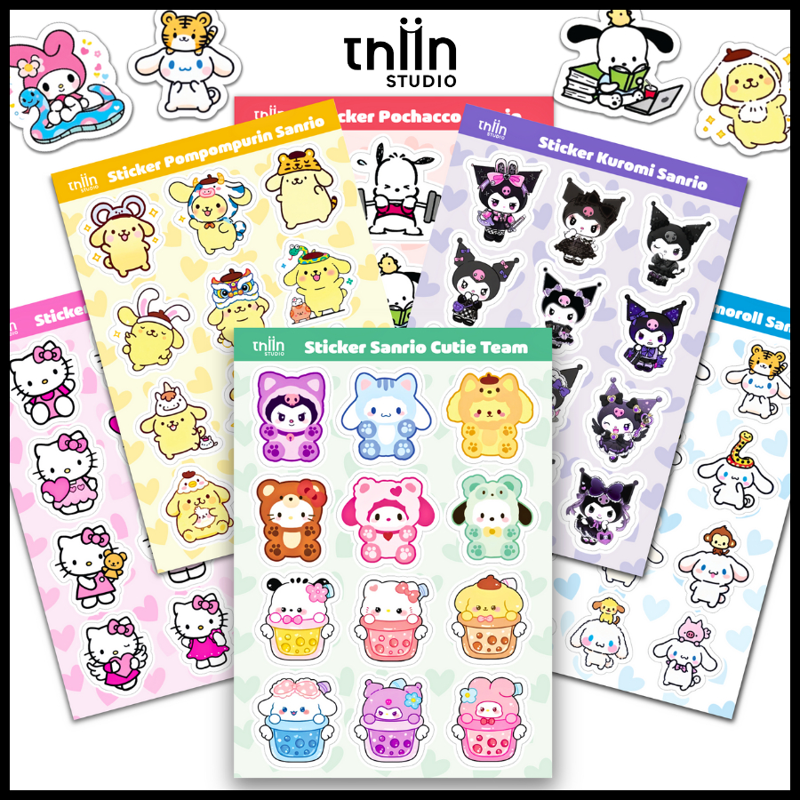 Sticker Sanrio THIIN STUDIO, hình dán cute, sticker Hello Kitty, Kuromi, Cinnamoroll, Pompompurin