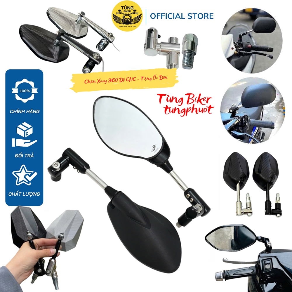 Gương Xoay 360 Độ Xe Máy Kèm Chân Xoay CNC, Gương Xoay Gập 360 Cho Các Dòng Xe Phổ Thông