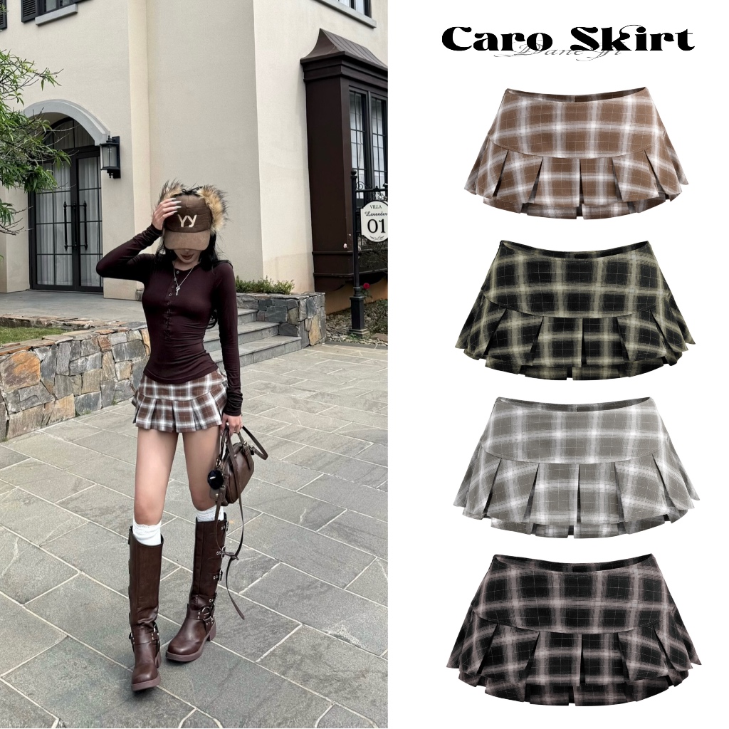 [ CARO SKIRT ] Chân váy caro xếp ly , lệch tà , hack dáng, | BY DANEJI