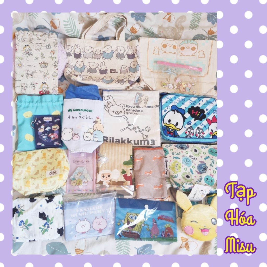 (UPDATE 18.10.25) Tổng Hợp Túi Ví Nhật New, 2hand (Sanrio, Sumikko, Rilakkuma, Amuse, Snoopy)