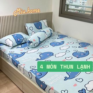 Bộ Ga Giường 4 món Vỏ Gối ôm Bộ drap giường M2. M4. M6. M8. thun 3D áo nệm thun lạnh, ga thun 4 mùa
