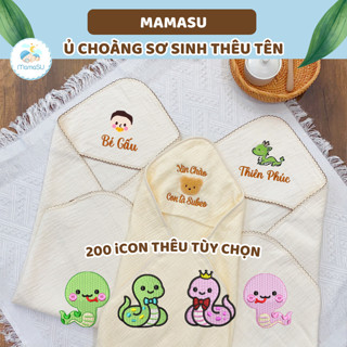 (THÊU TÊN) Ủ Choàng Xô Hàn Cho Bé Sơ Sinh Thêu Tên Theo Yêu Cầu Chăn Choàng Ủ Xô Muslin Có Mũ
