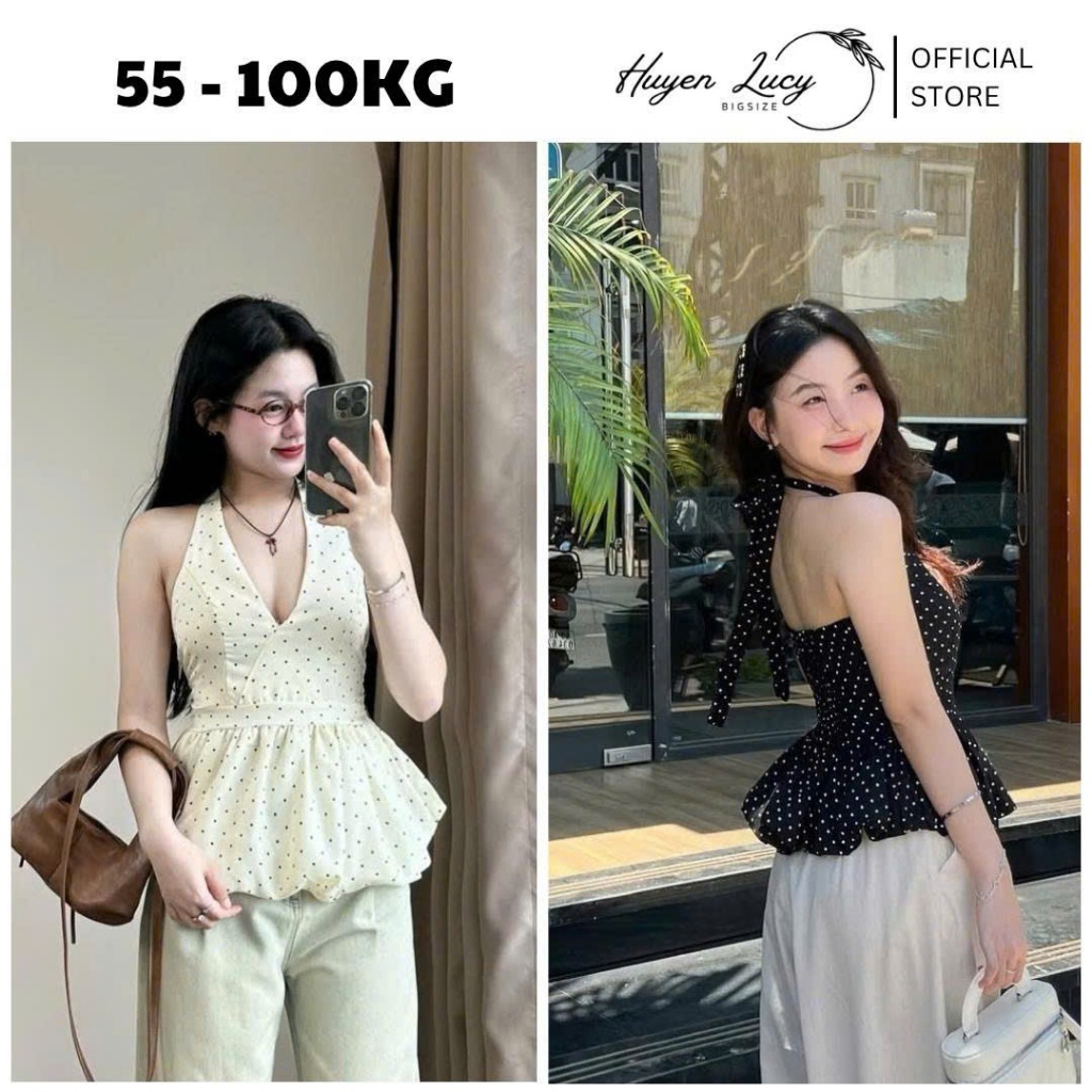 ÁO YẾM CHẤM BI nữ  bigsize cột dây họa tiết dáng bí hở lưng chun sau đi chơi đi biển hot trend Huyền Lucy Bigsize