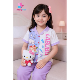 Bộ pijama bé gái vải latin tay ngắn quần dài họa tiết LABUBU siêu dễ thương | Đồ ngủ trẻ em cao cấp, mềm mát, đủ size 10