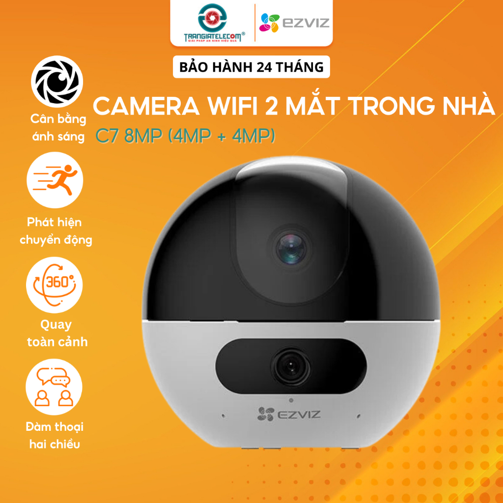 Camera Wifi 2 Mắt EZVIZ C7 DUAL 8MP 2K+ Trong Nhà, Đàm Thoại - TRANGIATELECOM