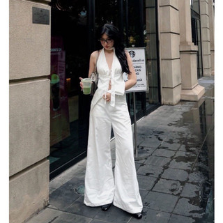  ÁO CỔ YẾM CỘT NƠ TÀ NHỌN HỞ LƯNG SEXY - CÓ MÚT CHẤT LINEN Hàng May 2 Lớp Có 3 Size S M L - THE POSE 