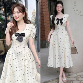  Đầm maxi tiểu thư chấm bi cổ viền ren CAREN DRESS 