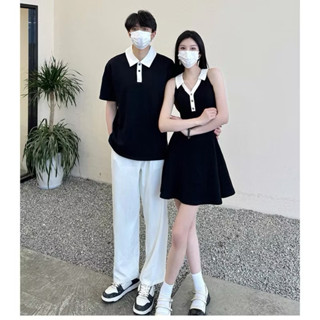   Tặng kẹp tim xinh  Áo và váy thun đen viền trắng cho cặp đôi 