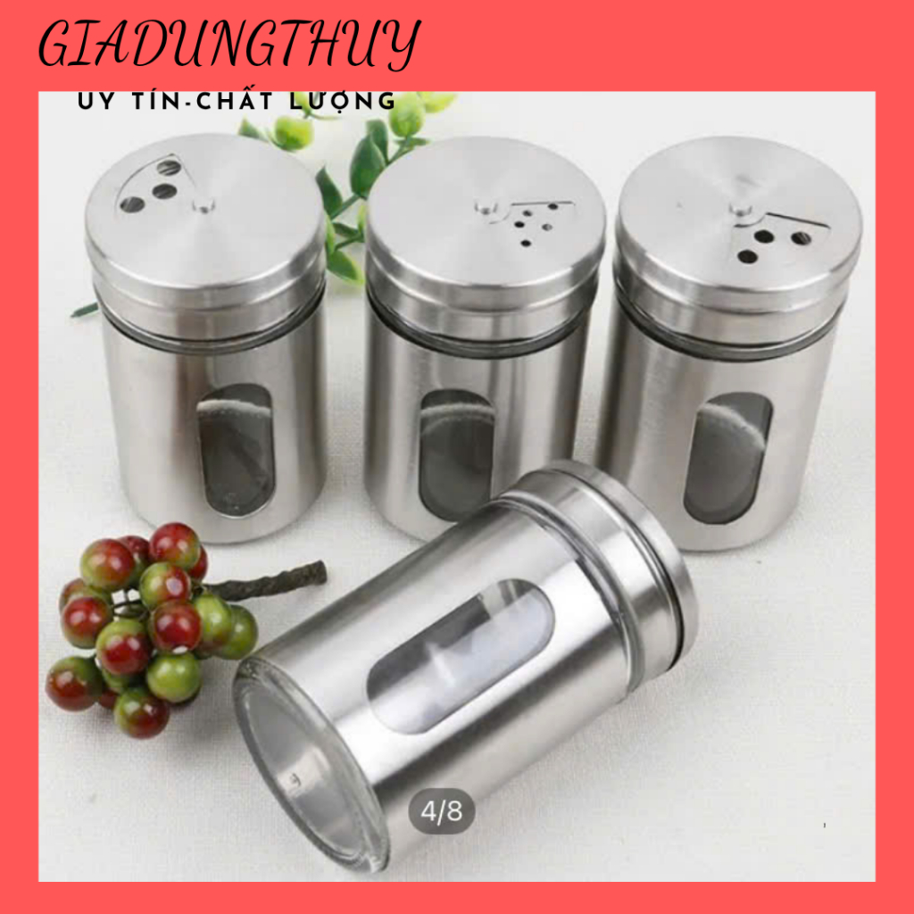 Hủ thuỷ tinh bọc Inox 304 cao cấp VANDO đựng hạt tiêu, Tăm, Gia vị tiện lợi