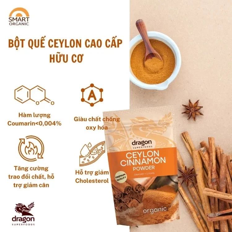 Bột quế hữu cơ Dragon Superfoods 150g Ceylon Cinnamon Powder