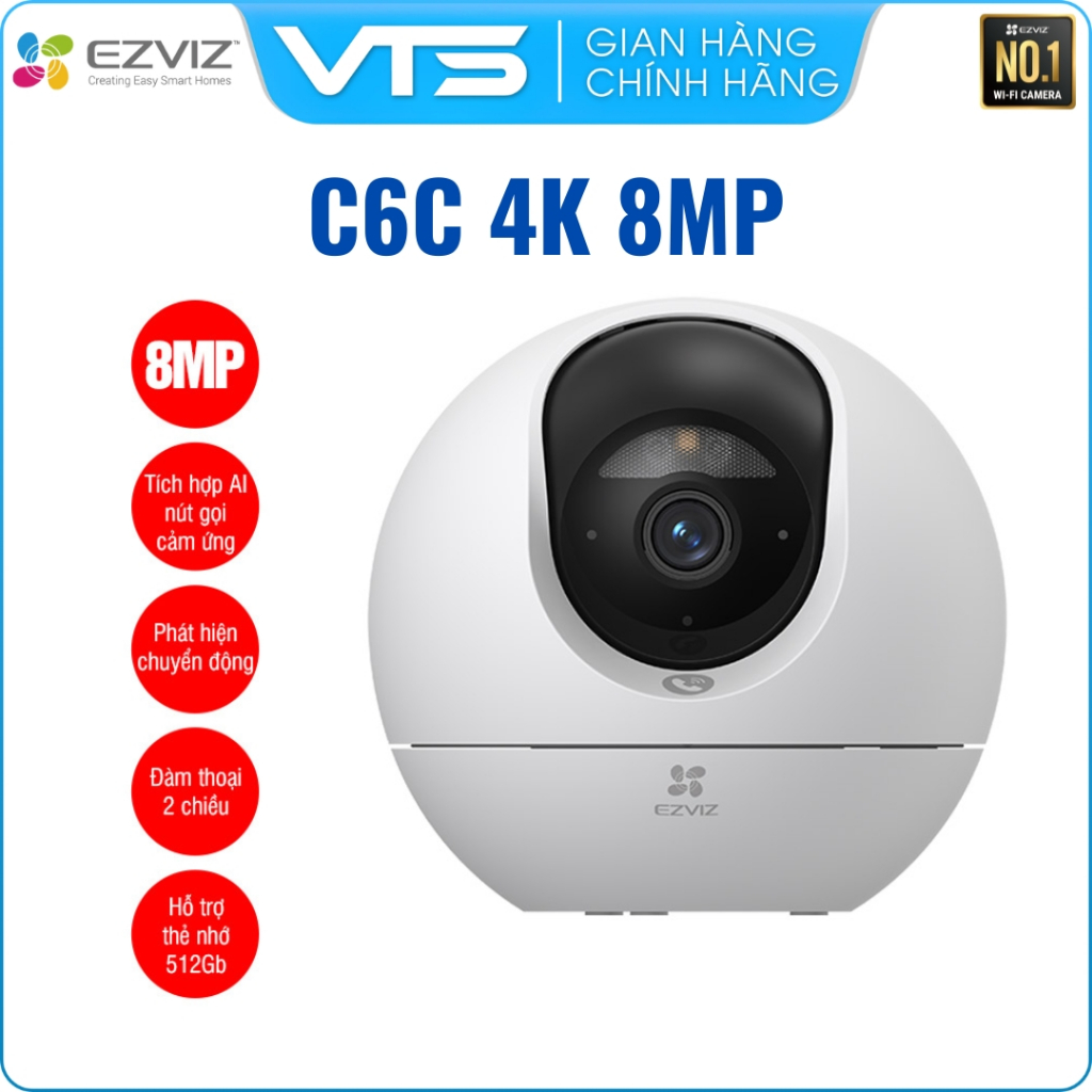 Camera Wifi EZVIZ C6C 4K 8MP Chính Hãng – Camera Góc Rộng, Xoay 360°, Theo Dõi
