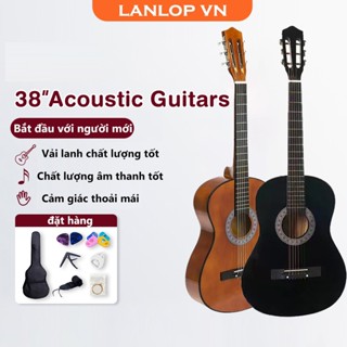 LANLOP đàn guitar acoustic 38 inch Đàn guitar acoustic tác động thấp Tặng Phụ Kiện Bảo Hành 3 Năm Đen