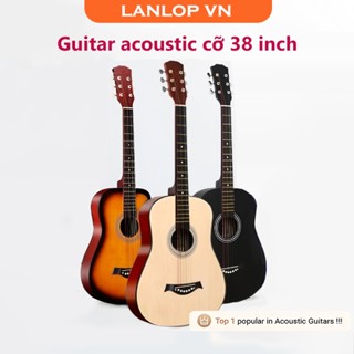 LANLOP Đàn guitar acoustic dành cho người mới tập chơi 38 inch 18 phím âm, Dây loại mềm