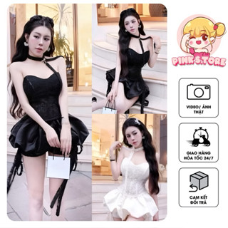 SET ÁO CÚP REN THÊU NỔI PHỐI CHÂN VÁY TAFTA BÍ PHỒNG kèm DÂY SANG CHẢNH by PINKS.tore