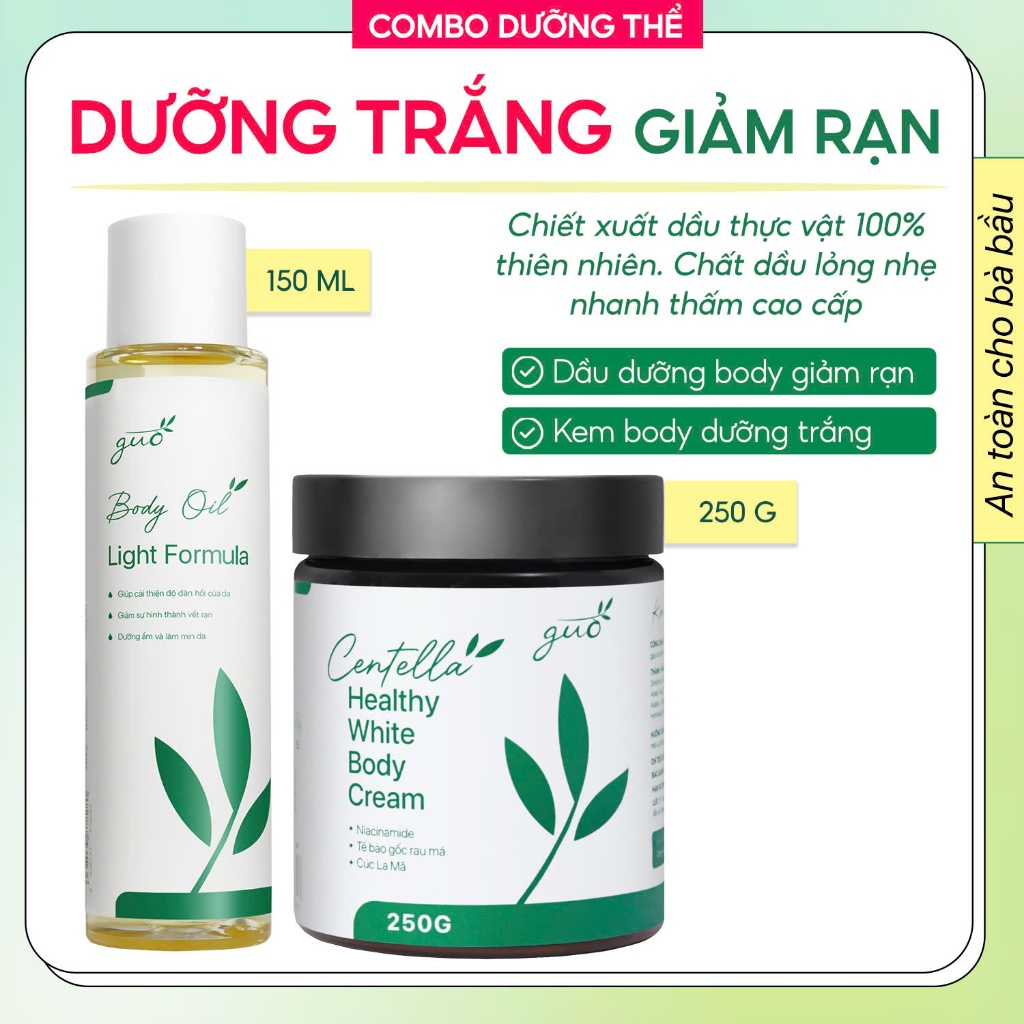 Bộ Mỹ Phẩm Kem Body Dưỡng Trắng Và Dầu Giảm Rạn Dành Cho Mẹ Bầu GUO