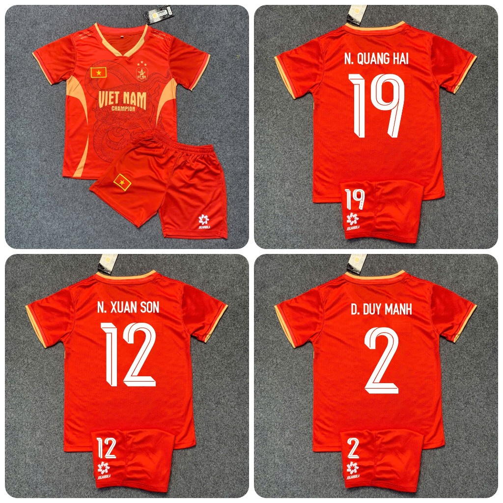 Bộ Quần Áo Bóng Đá Trẻ Em Đội Tuyển Việt Nam- Mẫu Vô Địch AFF Cup 2024- Vải Mè Thái Cao Cấp Chất Mát